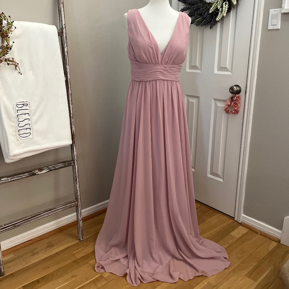 New Gorgeous B2 Janine Long bridesmaid dress with V neckline and back